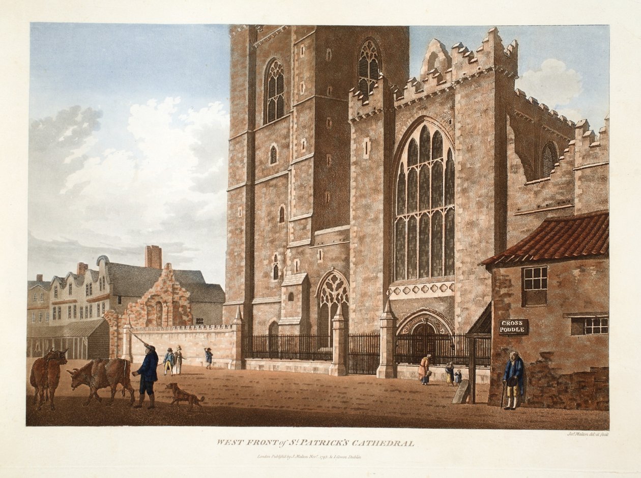 Facciata Ovest della Cattedrale di San Patrizio, Dublino, 1793 da James Malton