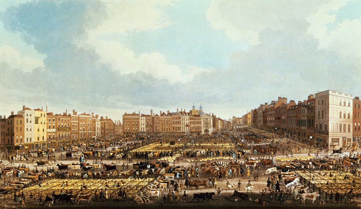 Mercato di Smithfield, inciso da R.G. Reeve, pub. da Thomas McLean, 1831 da James Pollard