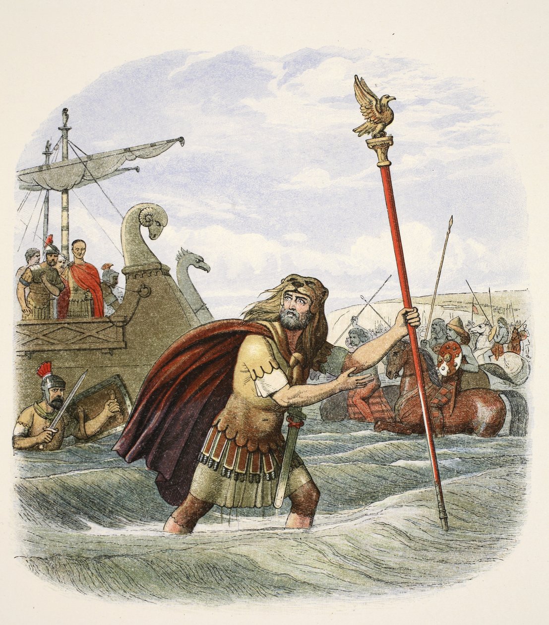 Il portabandiera romano della decima legione sbarca in Britannia, 55 a.C., da Una cronaca d