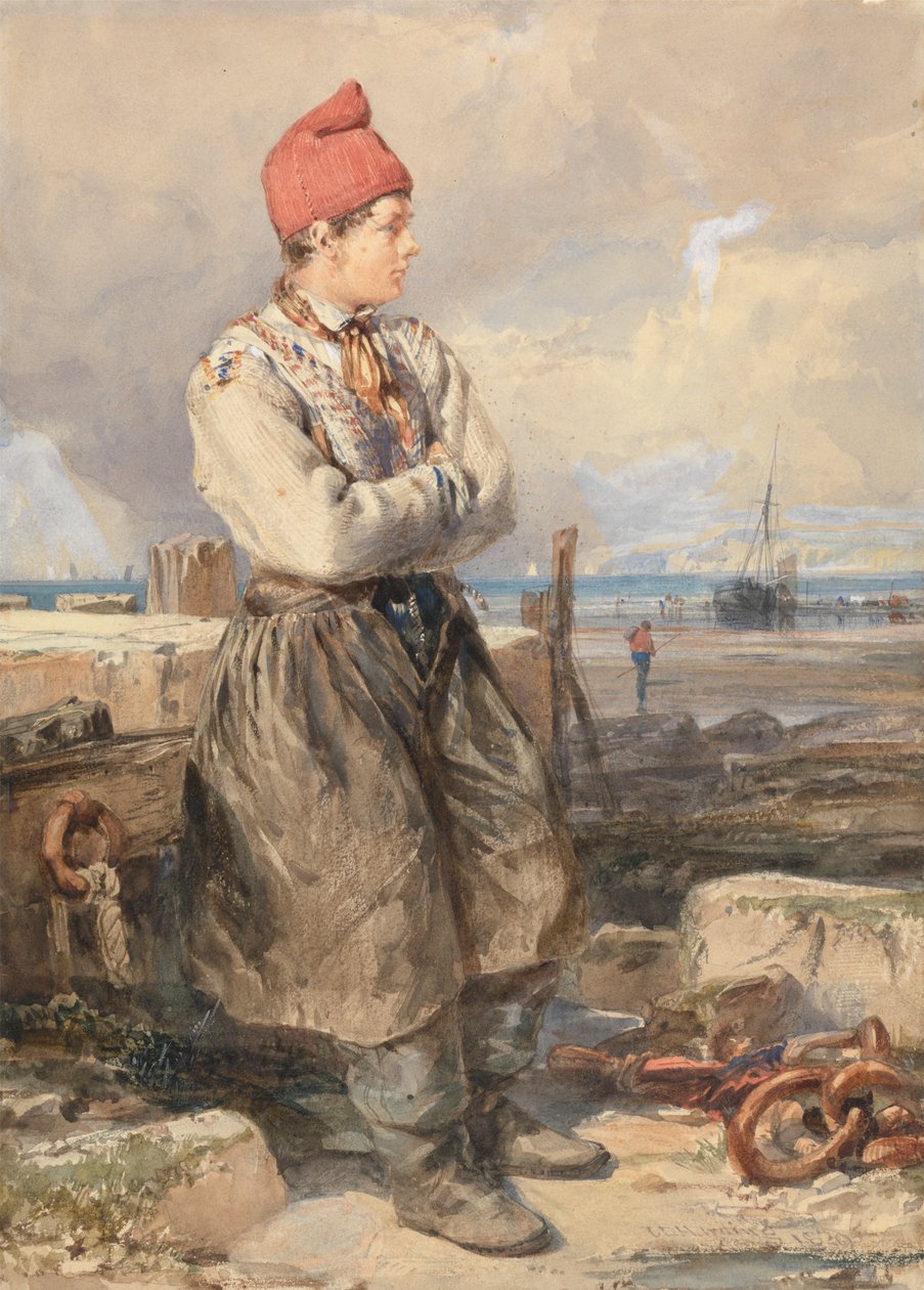 Scena della costa francese con ragazzo pescatore da James Duffield Harding