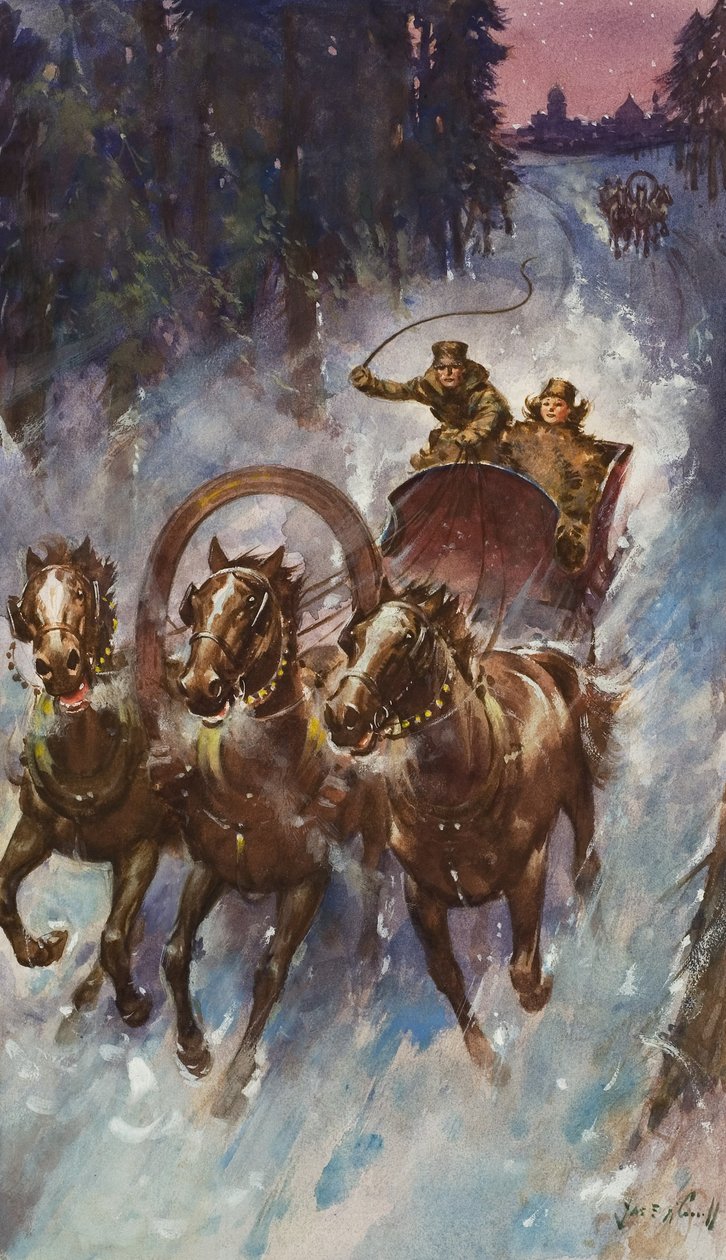 Sleigh Ride (gouache su carta) da James Edwin McConnell