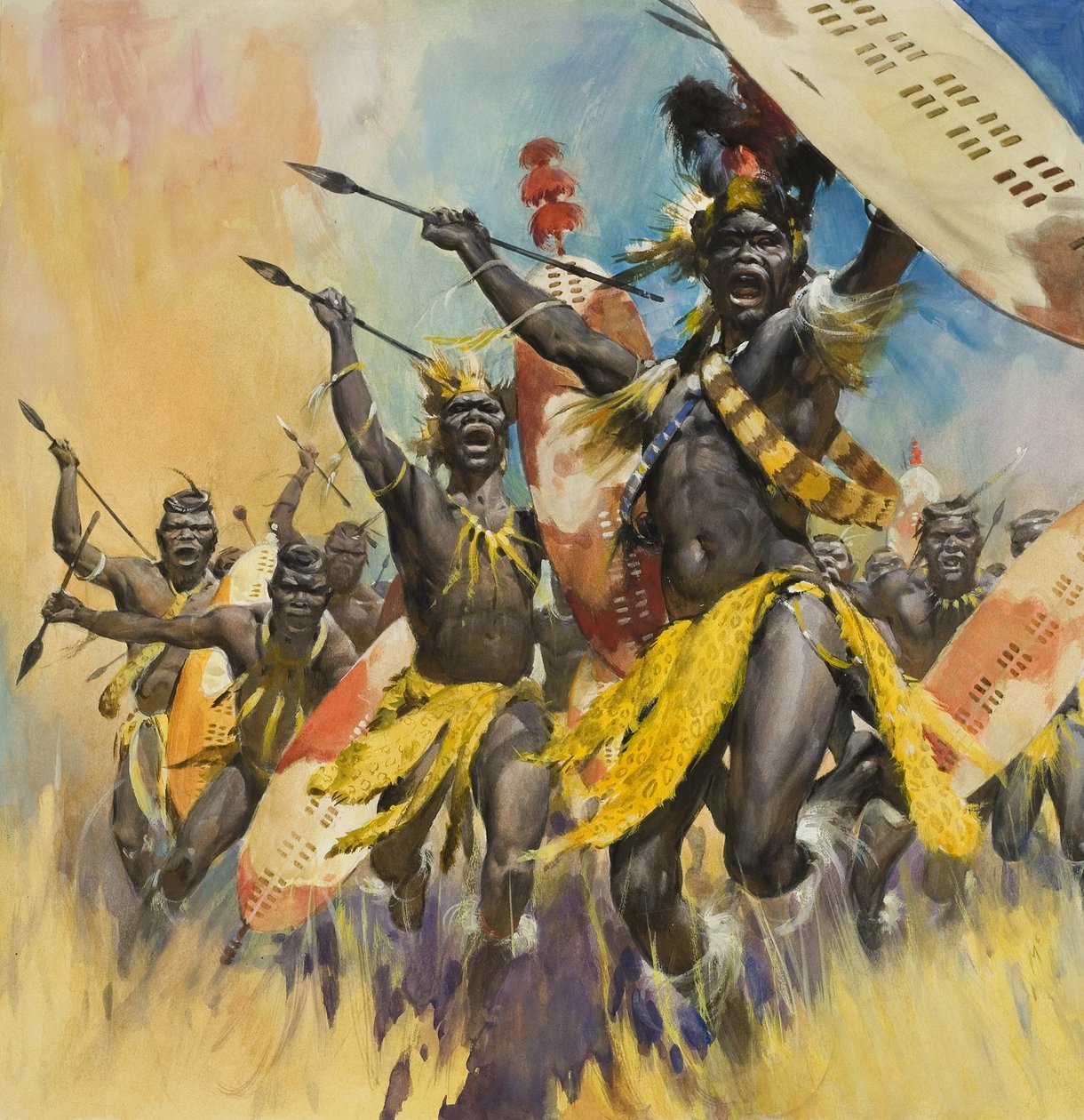 Guerrieri Zulu (gouache su carta) da James Edwin McConnell