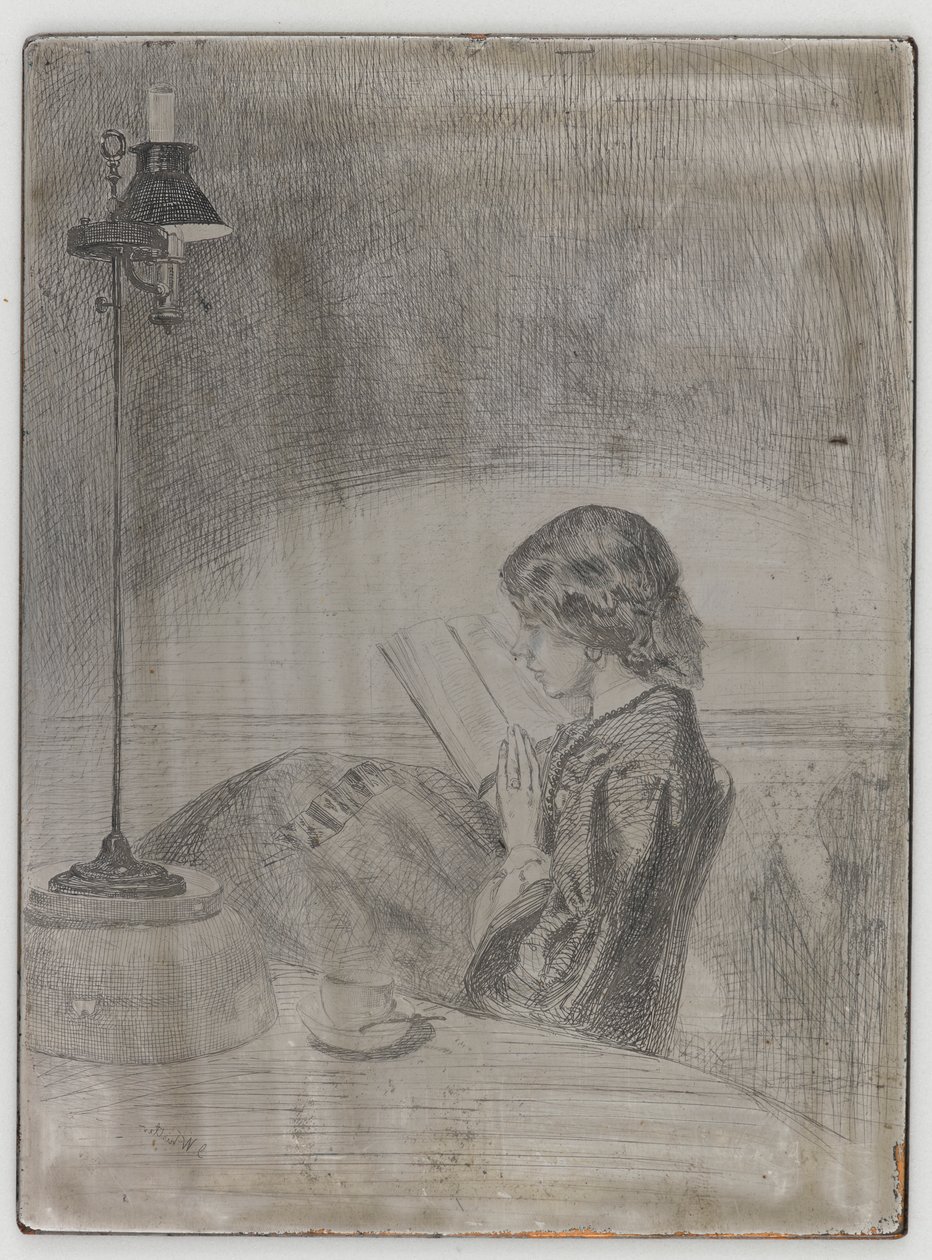 Lettura alla luce della lampada da James Abbott McNeill Whistler