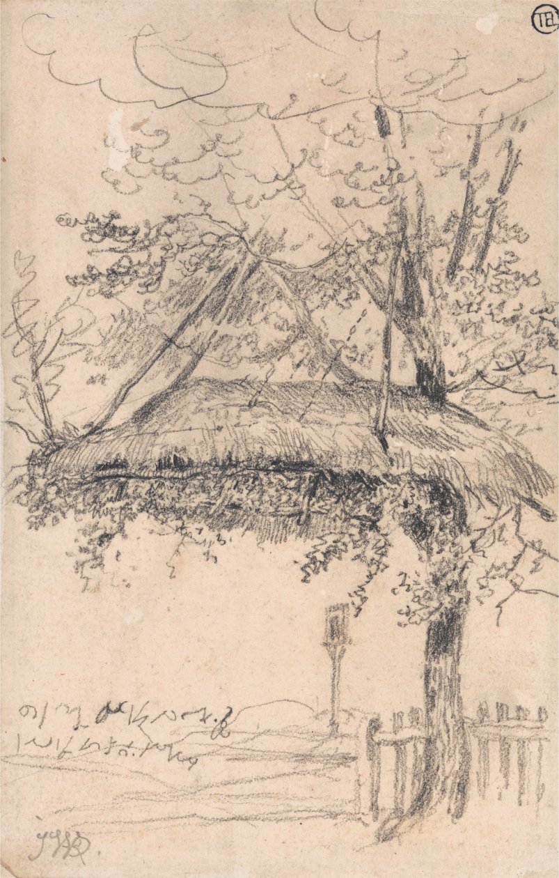 Un rifugio di paglia sospeso da un albero da James Ward