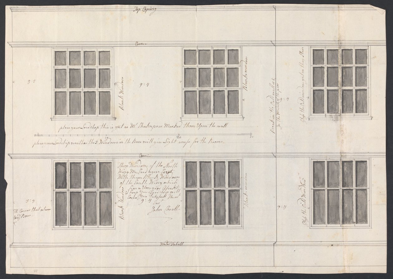 Cobham Hall, Kent: Progetto per finestre da James Wyatt