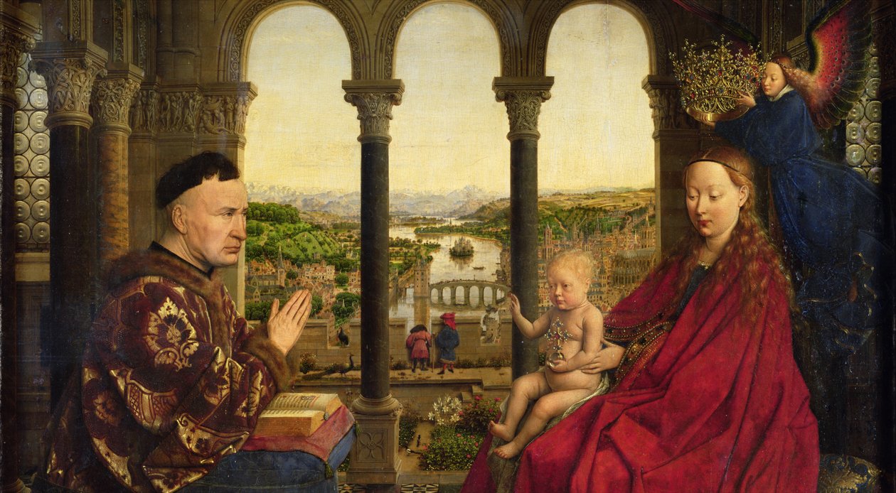 La Madonna Rolin (La Vierge au Chancelier Rolin), c.1435 (pannello) (dettaglio) da Jan van Eyck