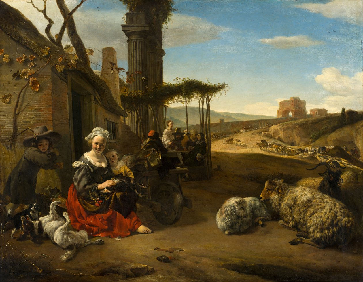 Paesaggio italiano con locanda e rovine antiche da Jan Baptist Weenix