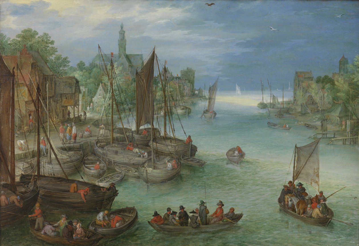 Veduta di una città su un fiume da Jan the Elder Brueghel