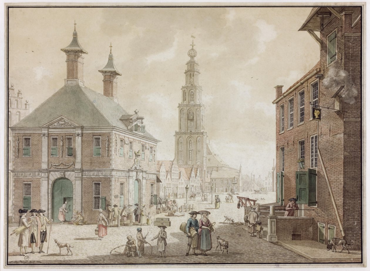 Grote Markt con pesa pubblica e locanda Het Gouden Hoofd da Jan Bulthuis