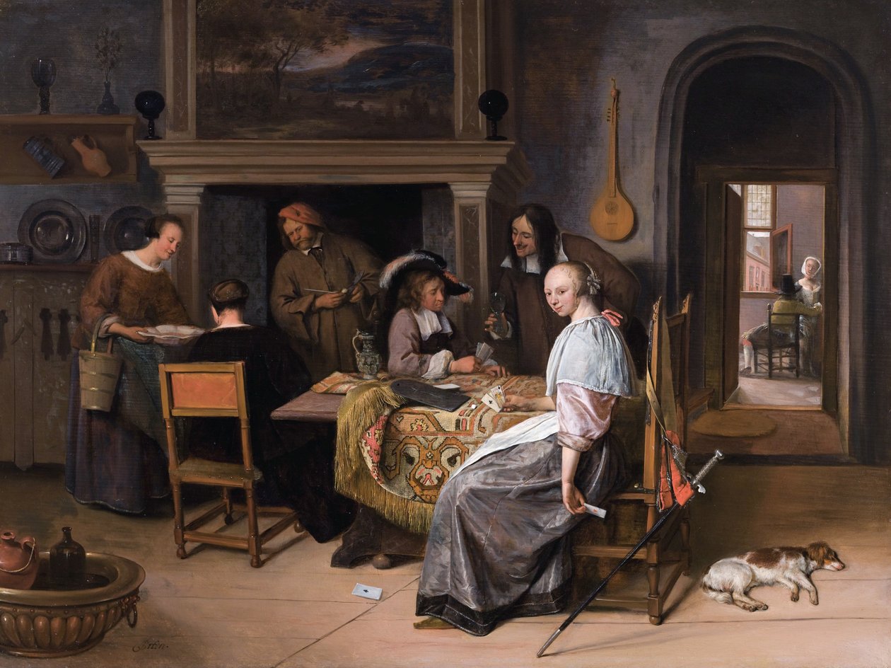 I giocatori di carte in un interno da Jan Havickszoon Steen