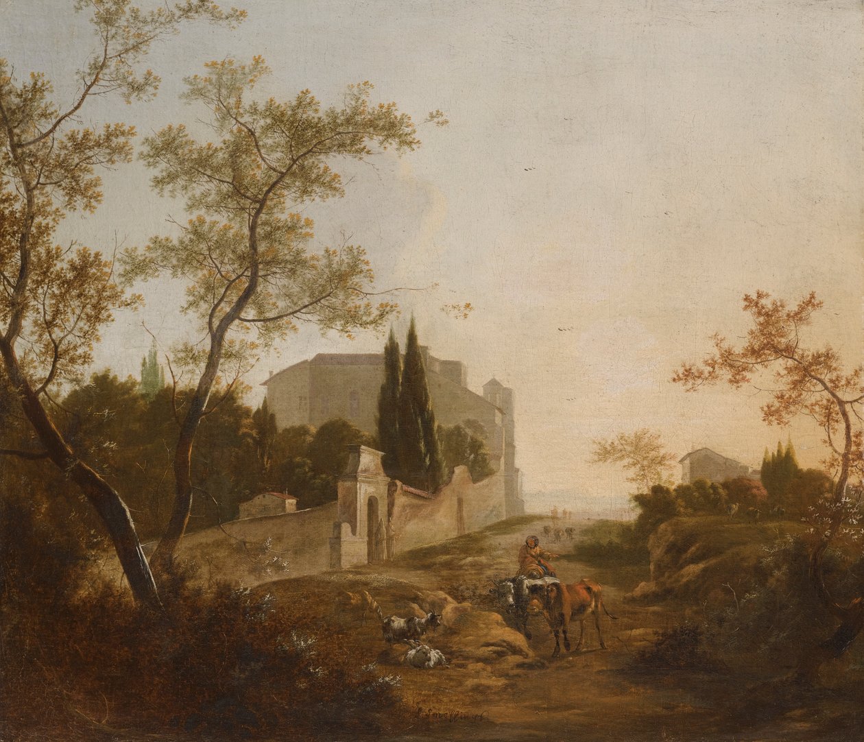 Paesaggio con cavaliere vicino a una villa da Jan Snellink