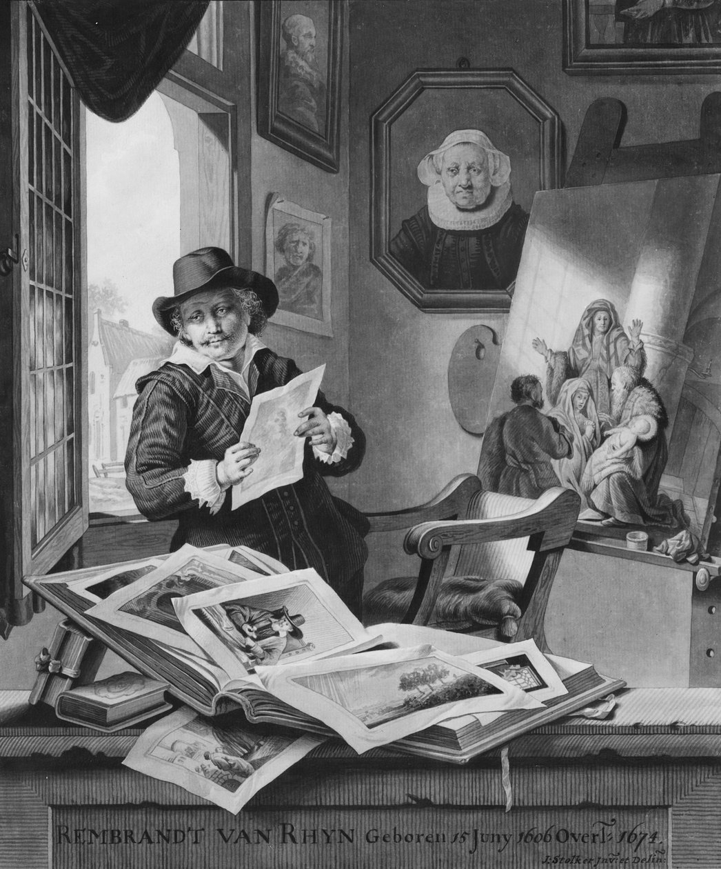 Rembrandt nel suo studio da Jan Stolker