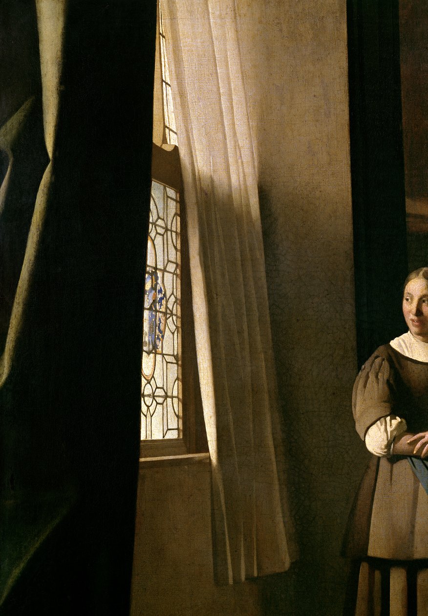 Signora che scrive una lettera con la sua cameriera, c.1670 (dettaglio) da Jan Vermeer van Delft