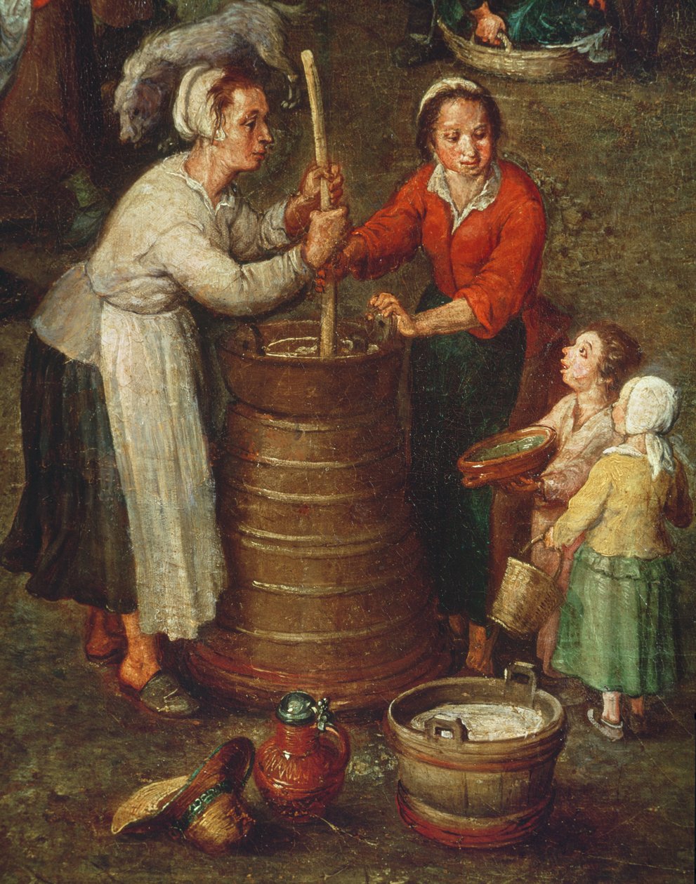 (dettaglio) Contadini che sbattono il latte in Vita di campagna da Jan the Elder Brueghel