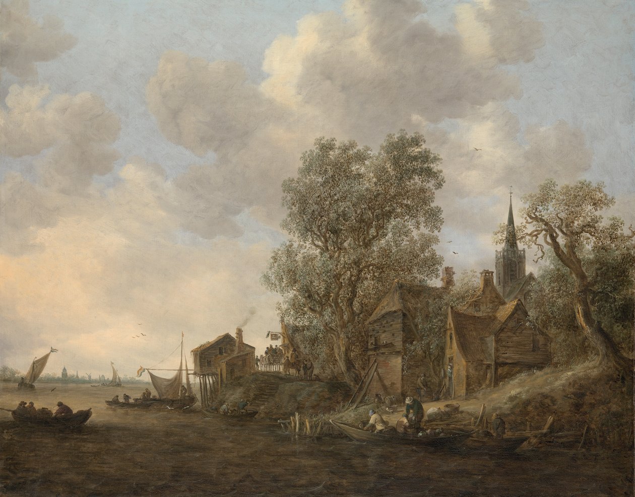 Veduta di un villaggio lungo un fiume da Jan Josephsz van Goyen
