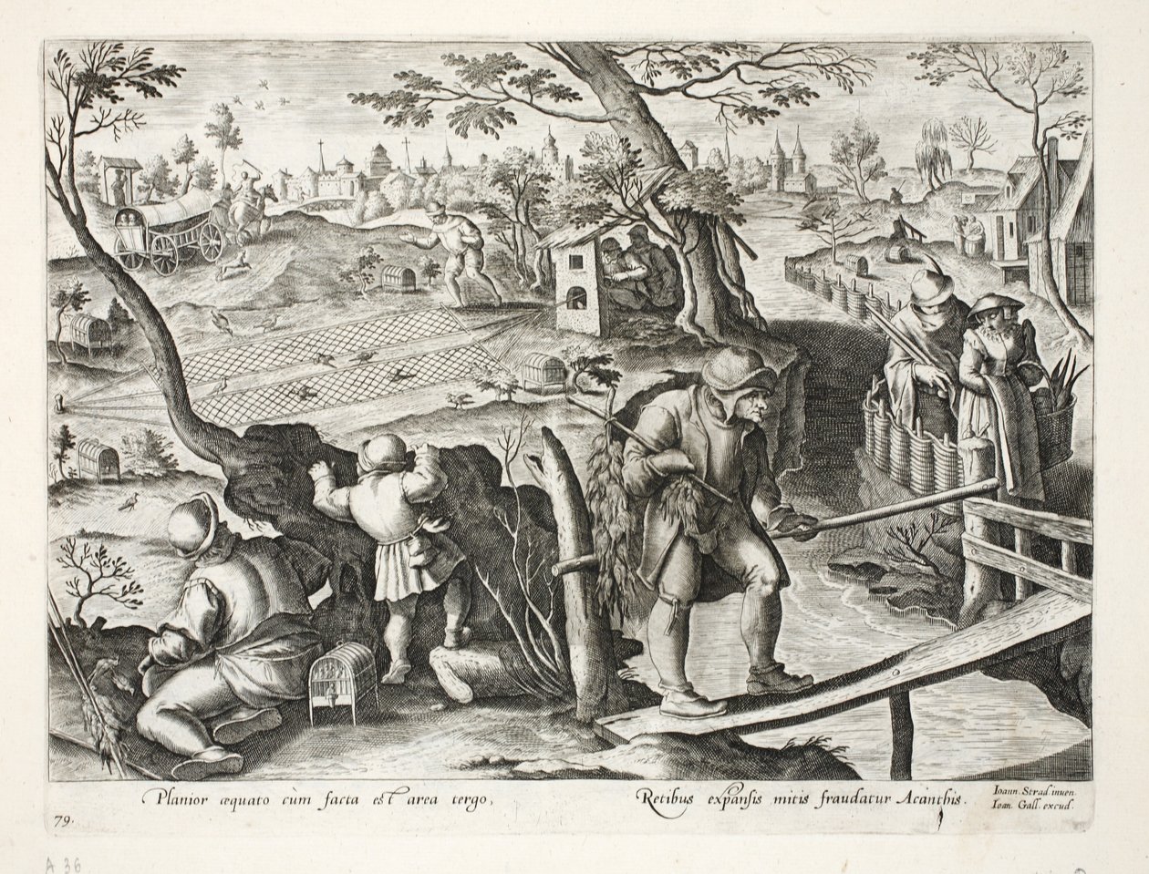 Cacciatori di uccelli che catturano storni, illustrazione da 