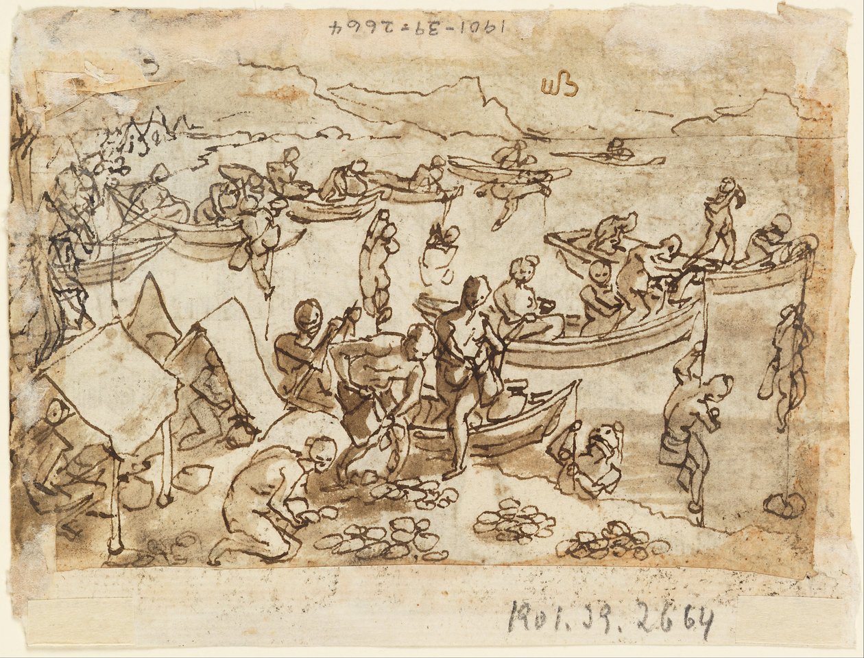 Pagina di taccuino: pesca delle perle; recto, Diana da Jan van der Straet
