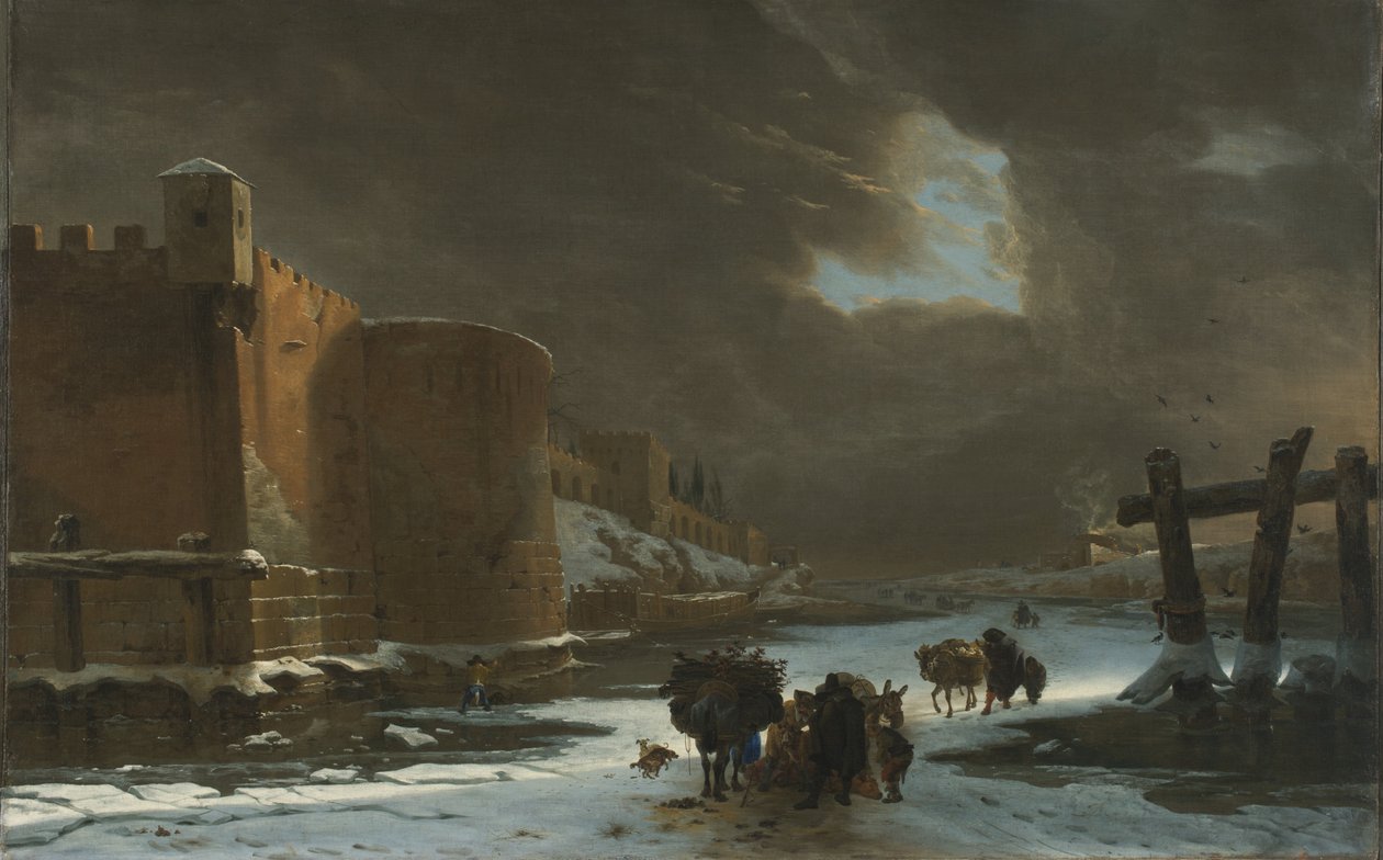 Fossato ghiacciato fuori dalle mura della città da Jan Asselyn