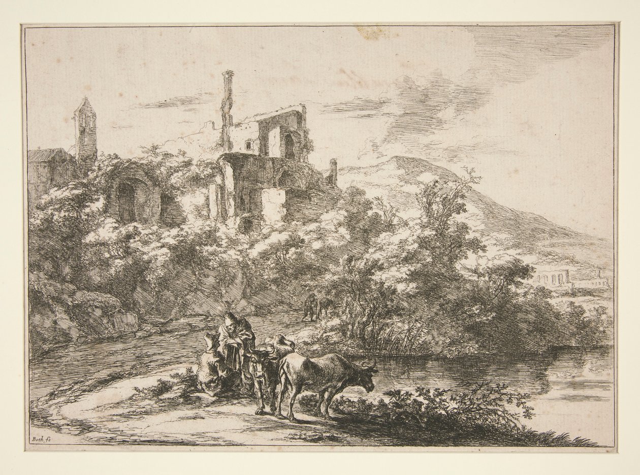 Le due mucche vicino al fiume, Tivoli da Jan Both