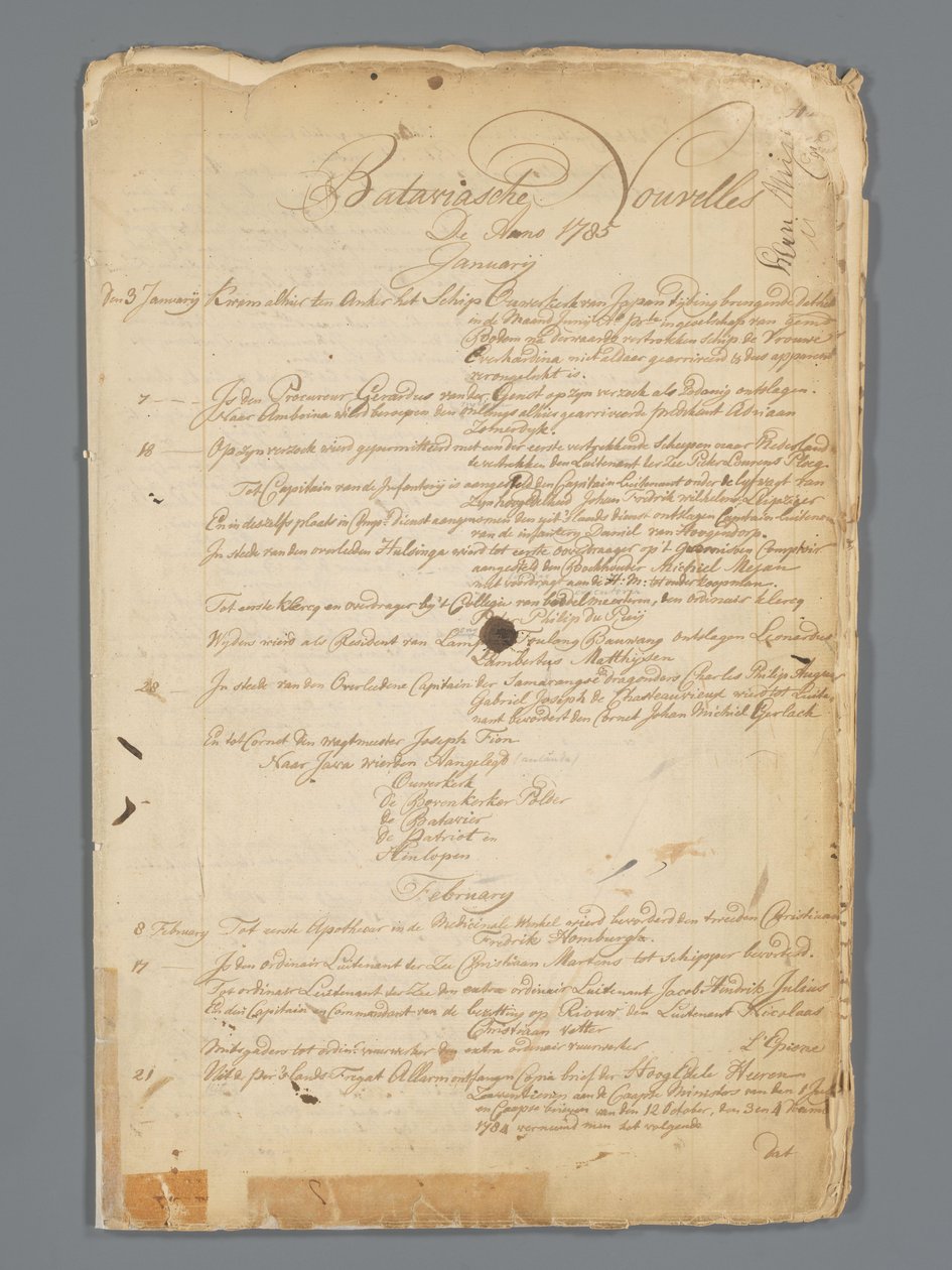 Notizie di Batavia 1785 da Jan Brandes