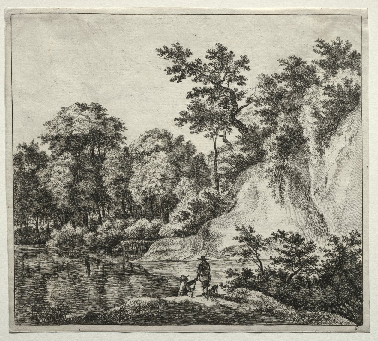 La roccia bagnata dal fiume da Jan Hackaert