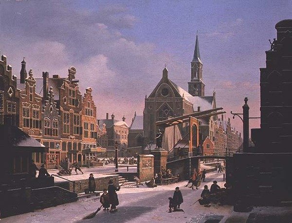 Scena di città in inverno da Jan Hendrik Verheyen