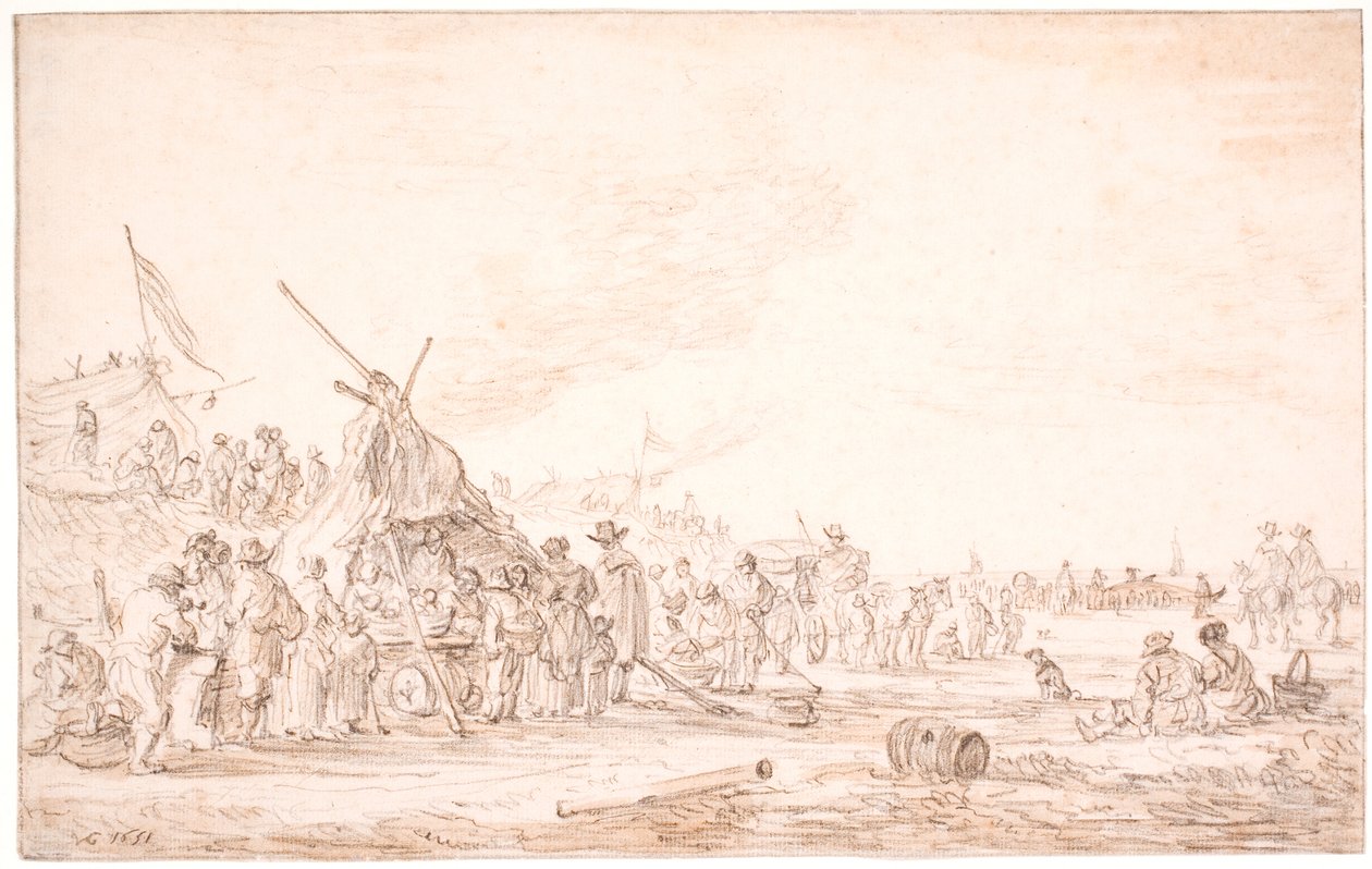 Paesaggio costiero con una balena arenata da Jan Josefsz van Goyen