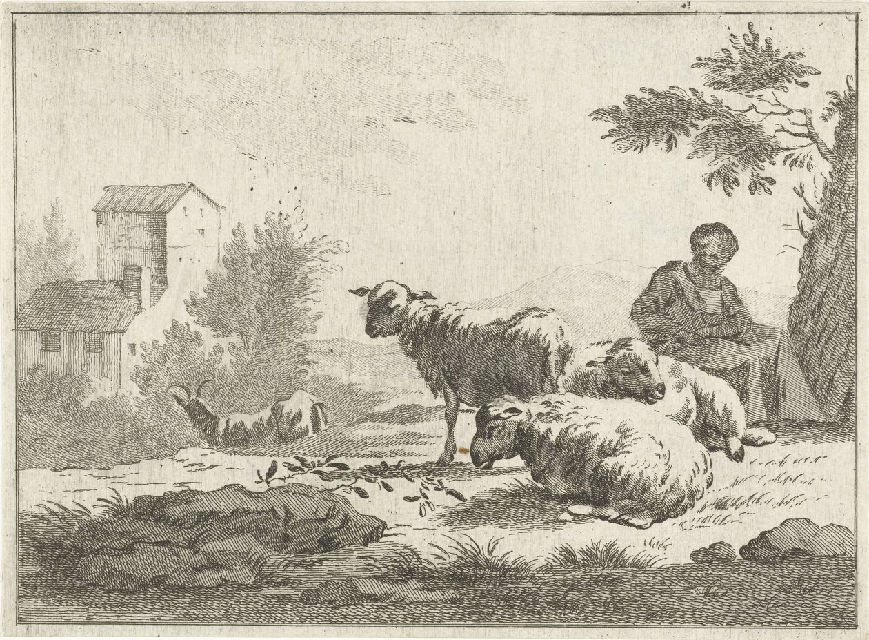 Pastorella con gregge di pecore da Jan Matthias Cok