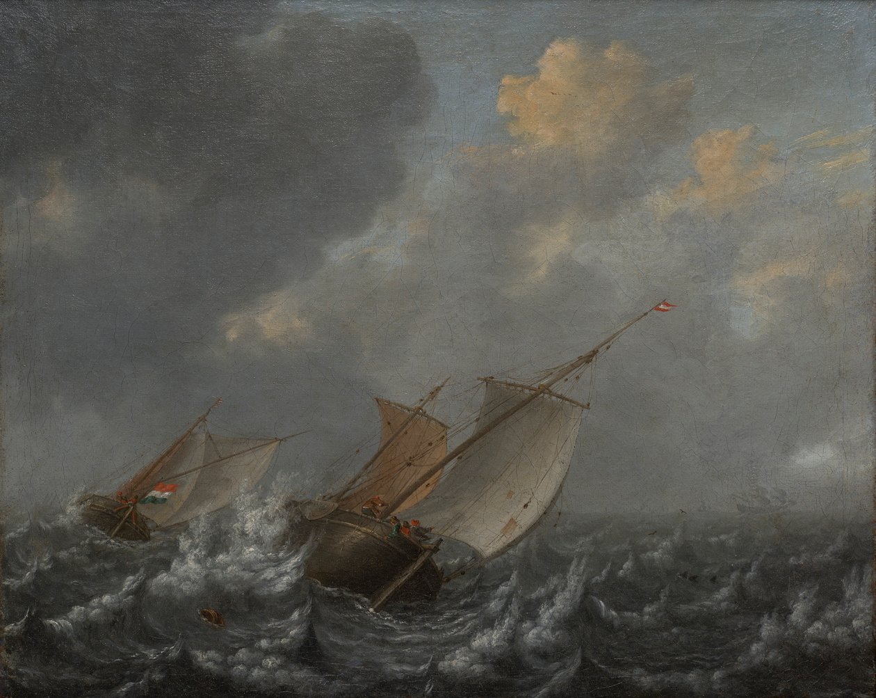 Imbarcazioni su un mare mosso da Jan Porcellis