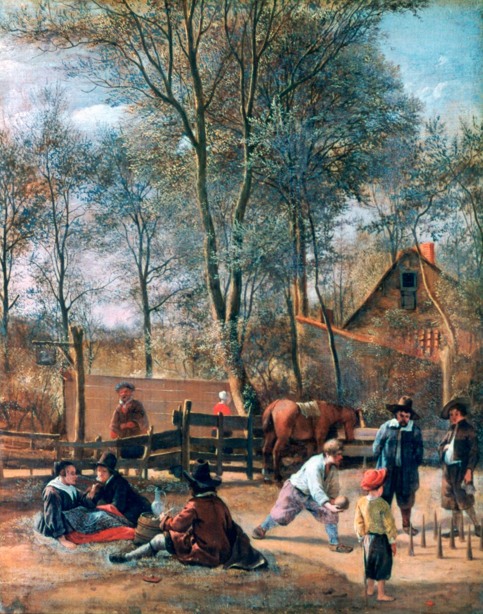 Giocatori di birilli fuori da una locanda, c1660 da Jan Steen