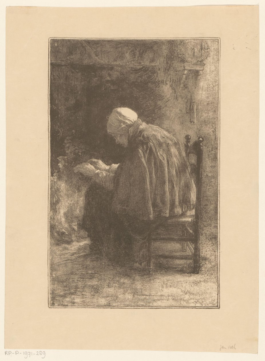 Vecchia donna vicino al camino da Jan Veth