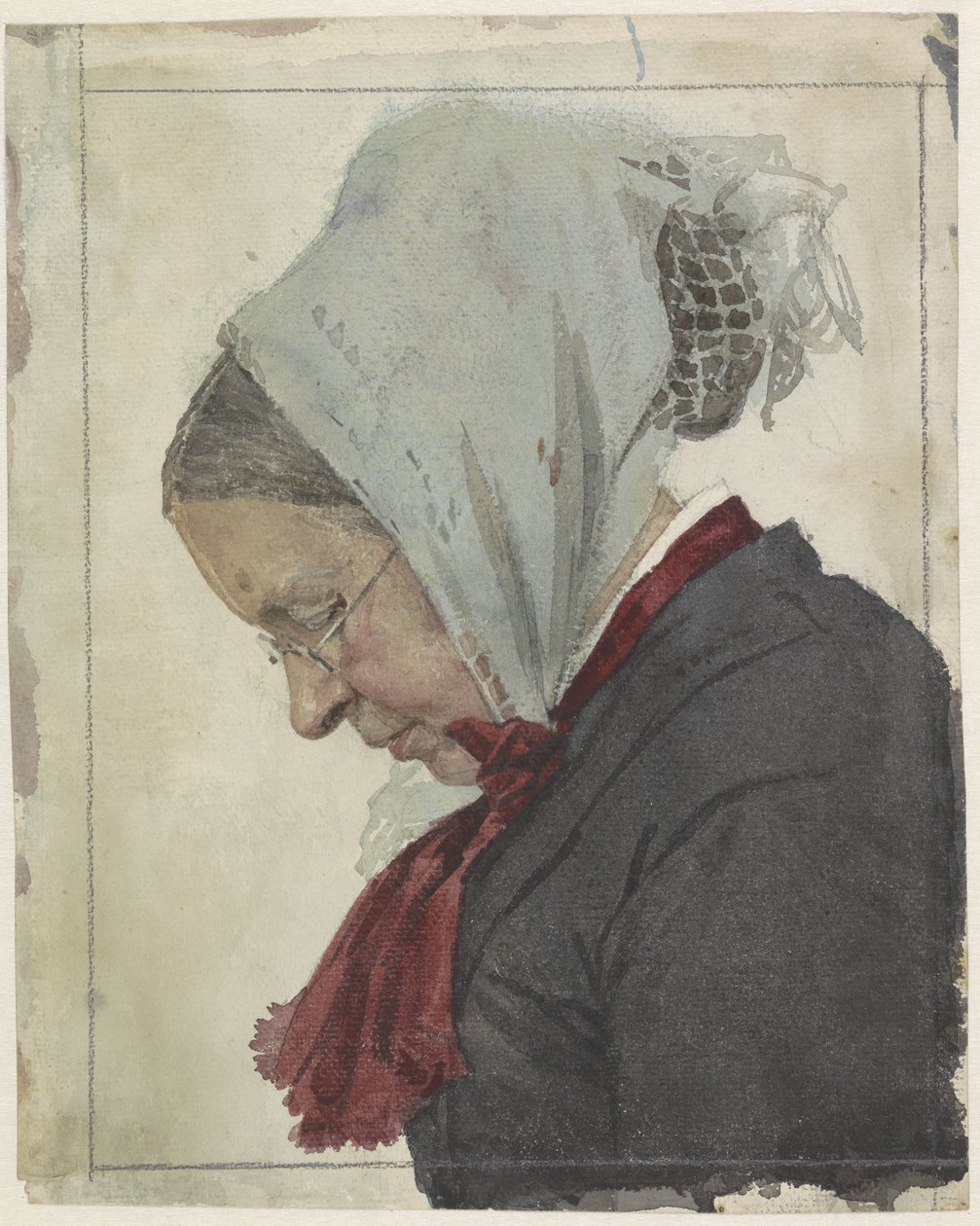 Vecchia donna con fazzoletto e scialle rosso da Jan Veth