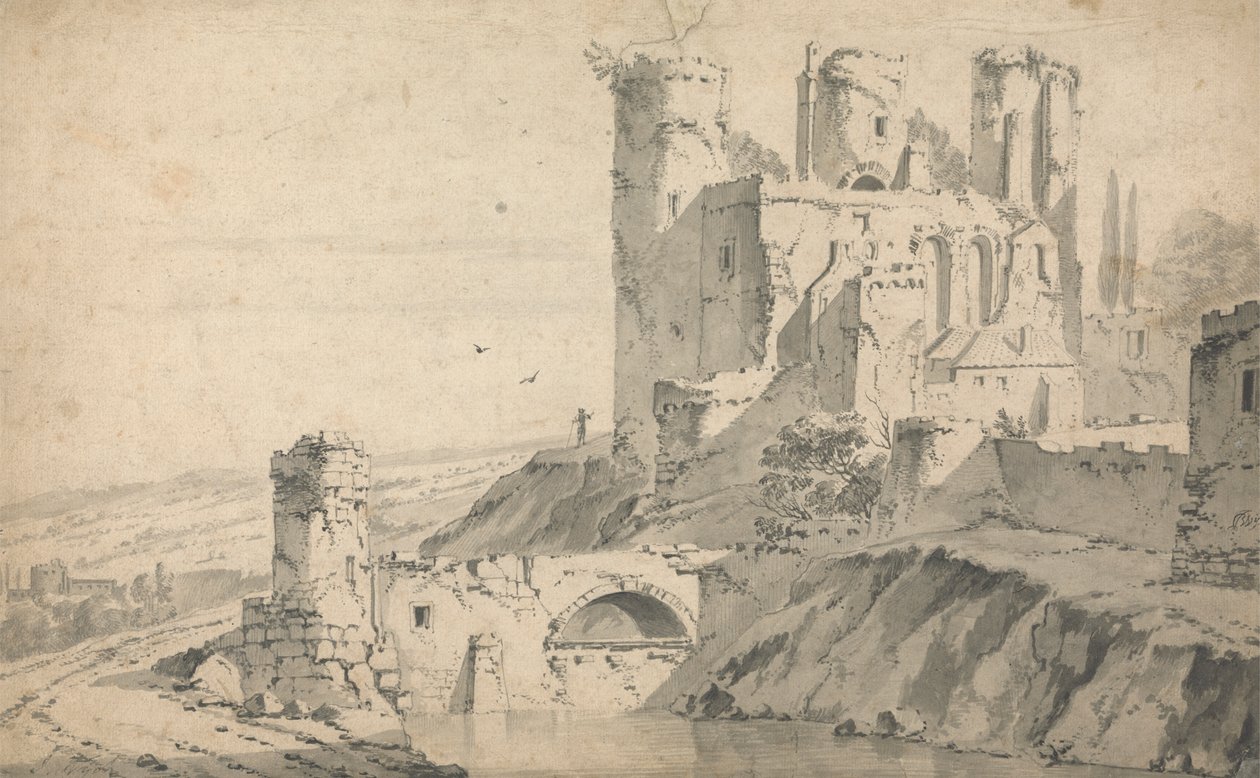 Castello in rovina su un fiume da Jan Wyck