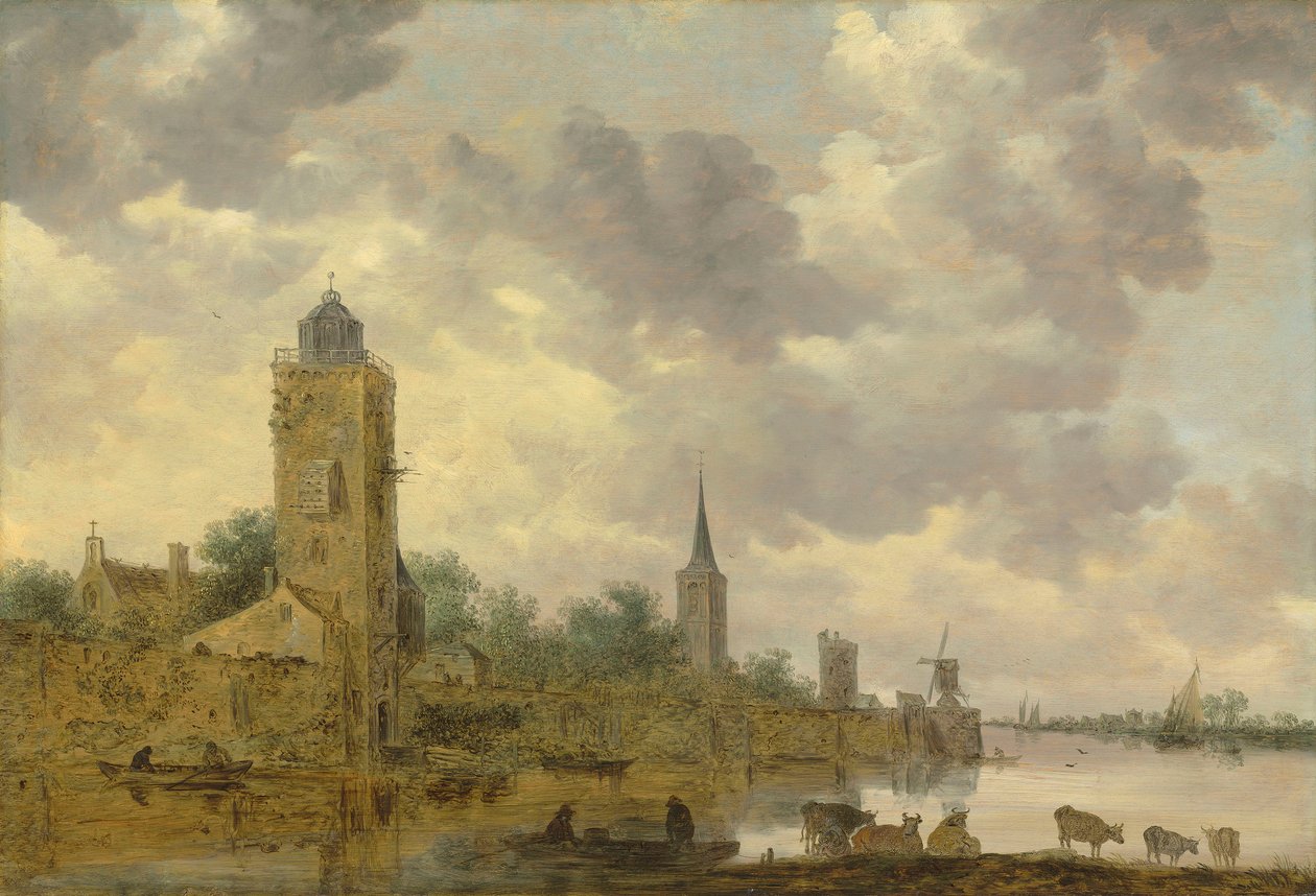 Paesaggio con mura cittadine e faro da Jan van Goyen