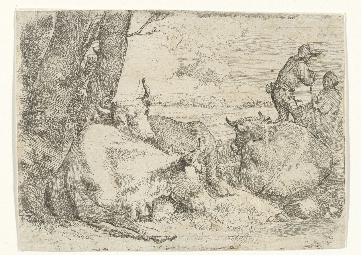 Tre mucche e due pastori da Jan van Ossenbeeck