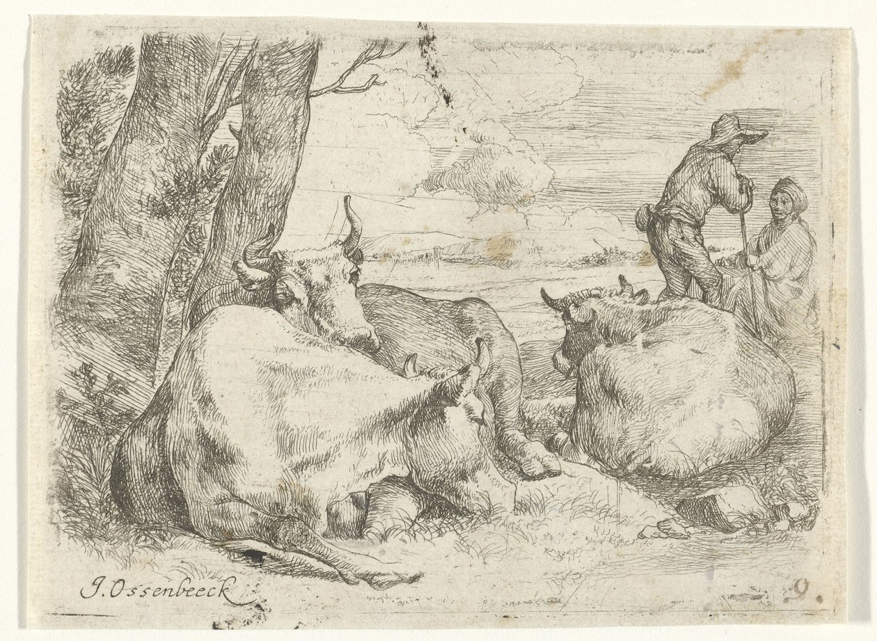Tre mucche e due pastori da Jan van Ossenbeeck