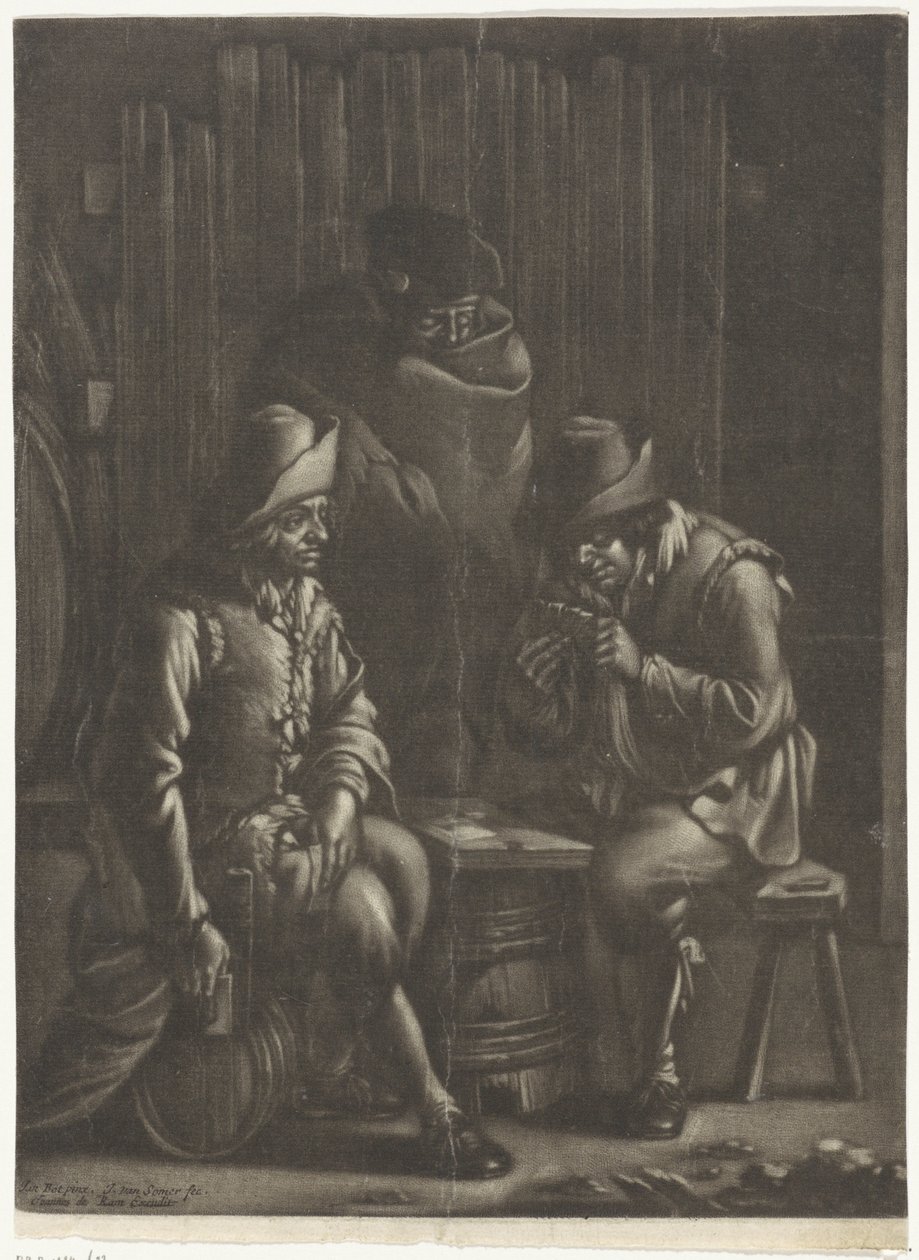 Giocatori di carte intorno a una botte da Jan van Somer