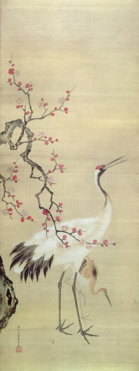 Gru e fiori, c.1850-80 da Japanese School