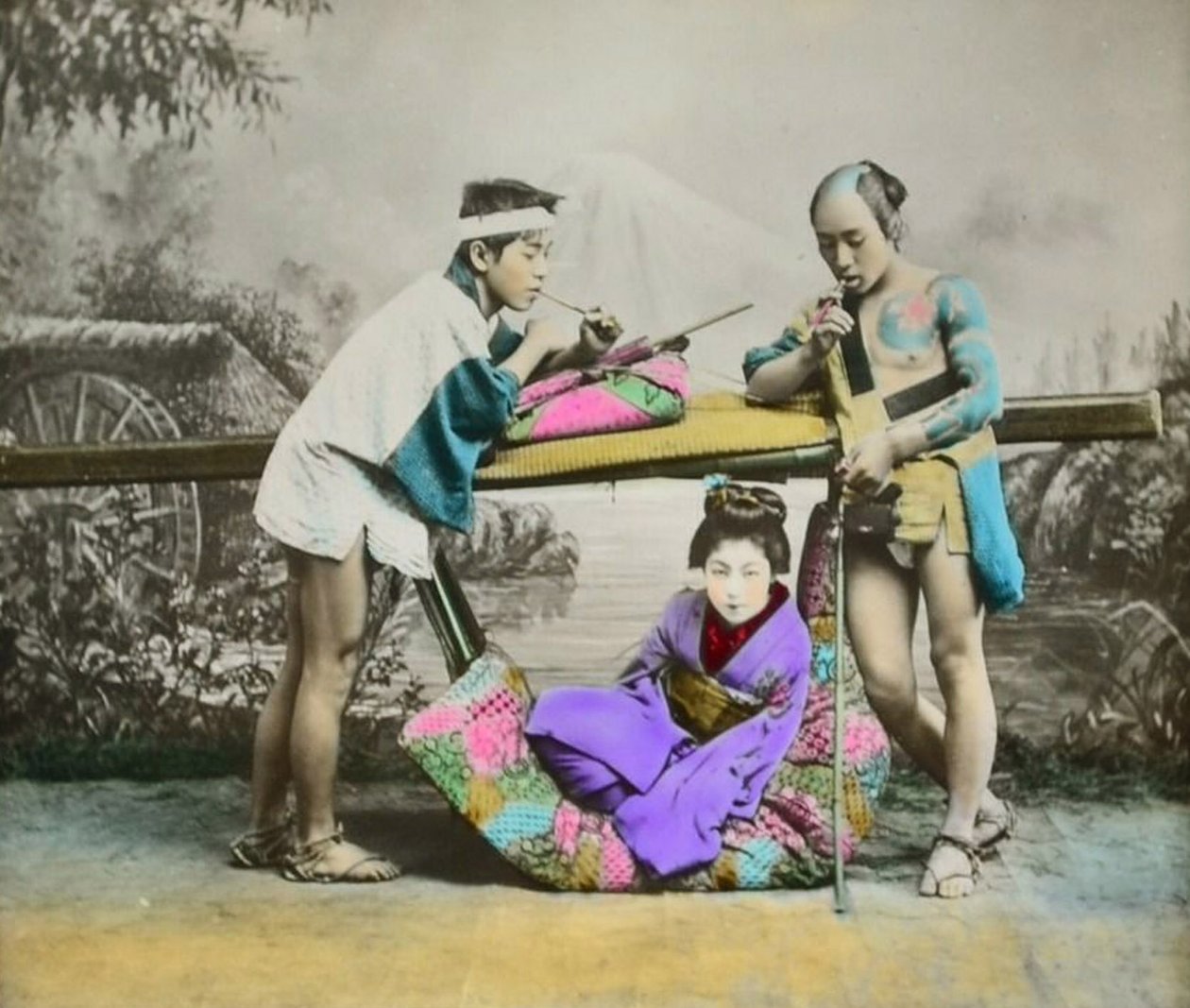 Stampa albuminata giapponese colorata a mano, c.1880 da Japanese Photographer