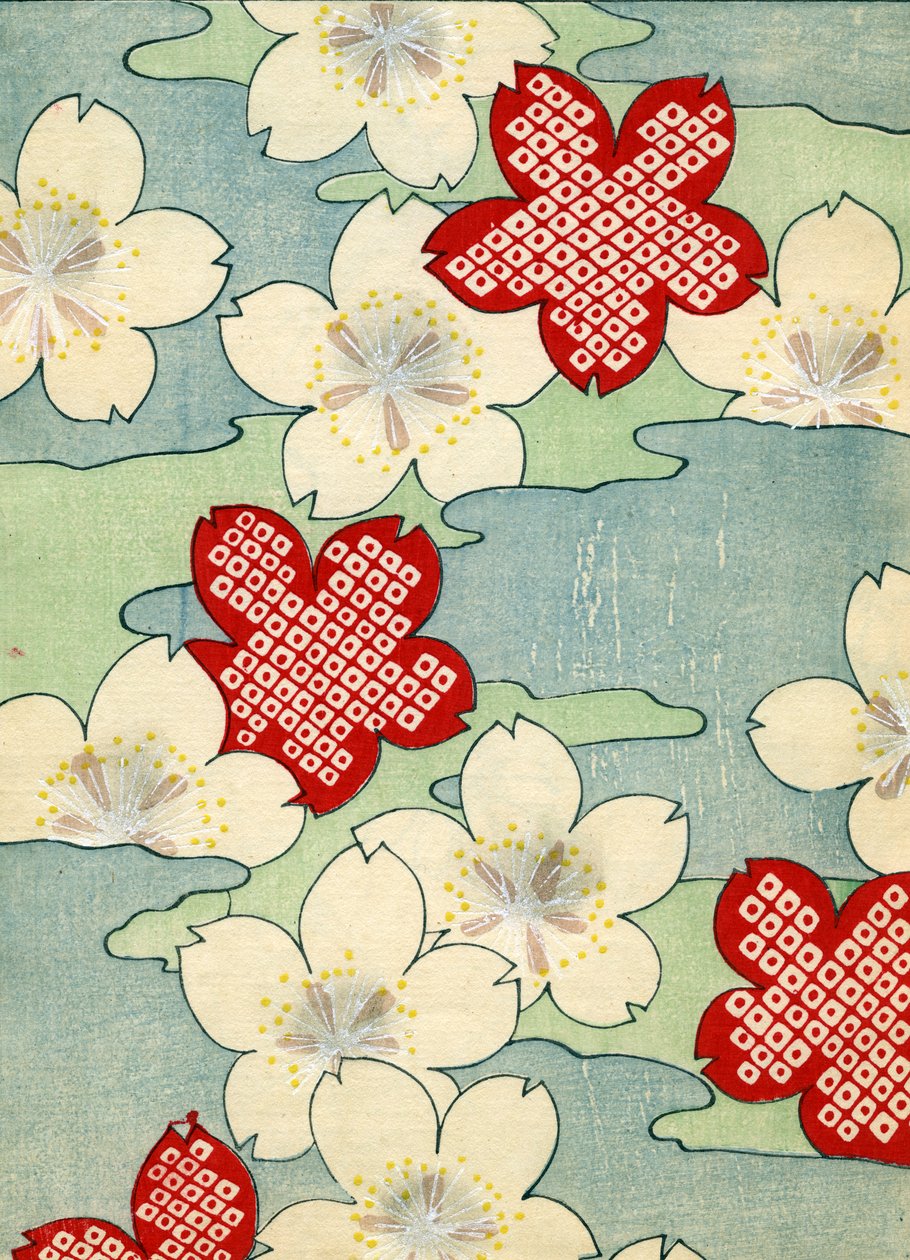 Stampa xilografica a colori di fiori di corniolo da Japanese School