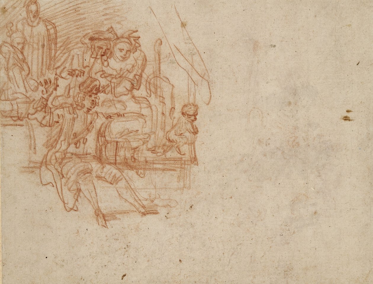 Verso; Dottore ciarlatano seduto sul palco, che vende le sue merci da Jean Antoine Watteau
