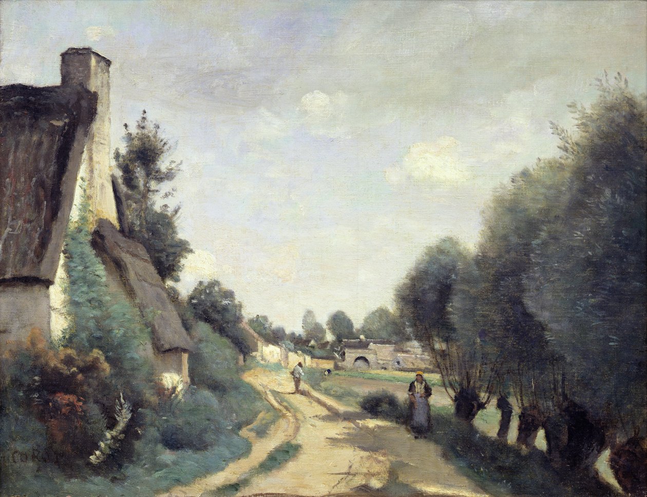 Una strada vicino ad Arras, o Cottages, c.1842 da Jean Baptiste Camille Corot
