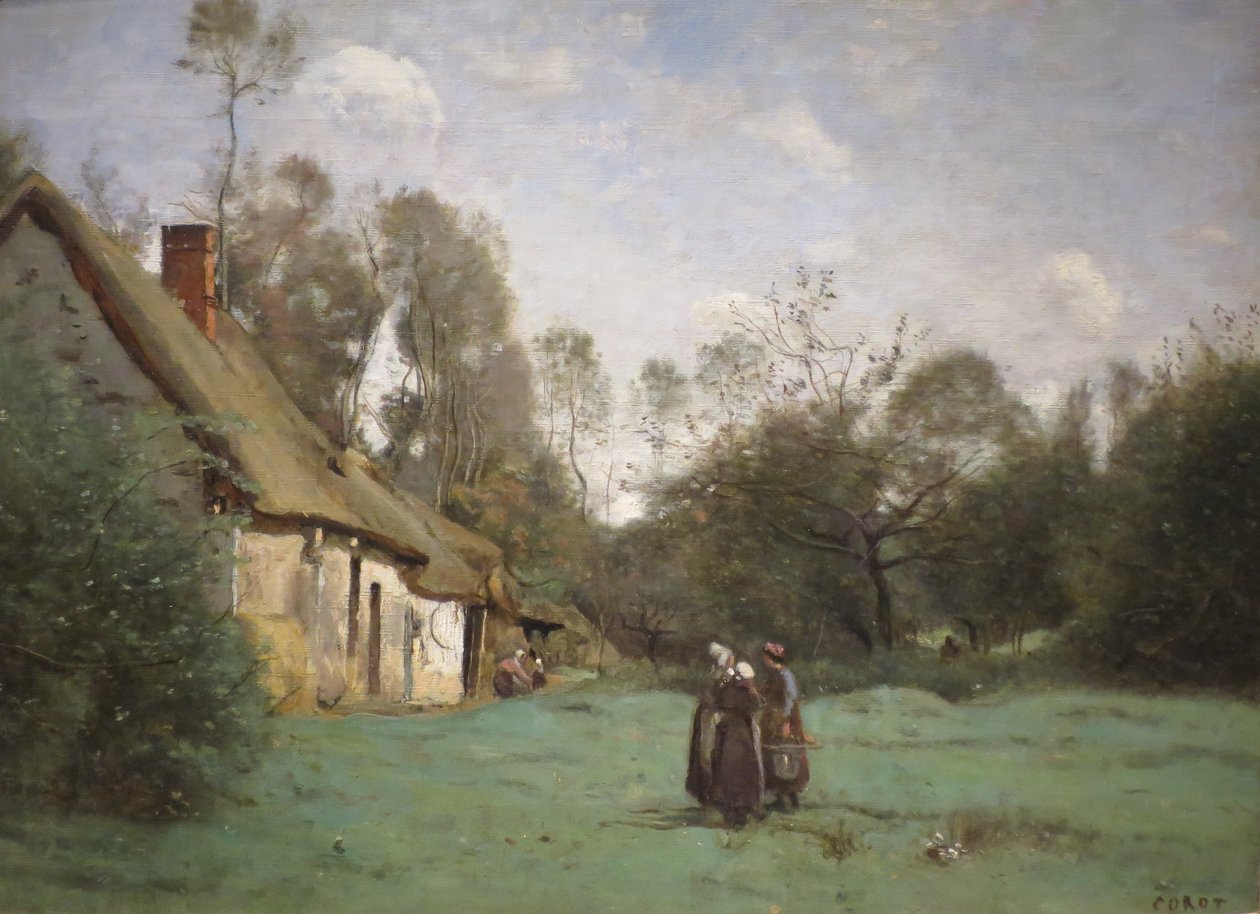 Cottage dal tetto di paglia in Normandia da Jean Baptiste Camille Corot