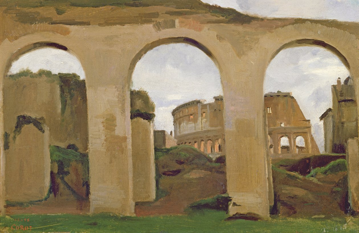 Il Colosseo, visto attraverso le arcate della Basilica di Costantino, 1825 da Jean Baptiste Camille Corot