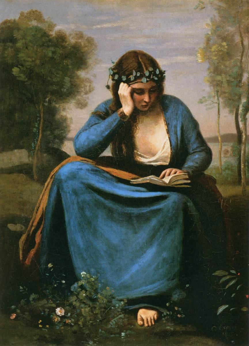 Il lettore incoronato di fiori da Jean Baptiste Camille Corot