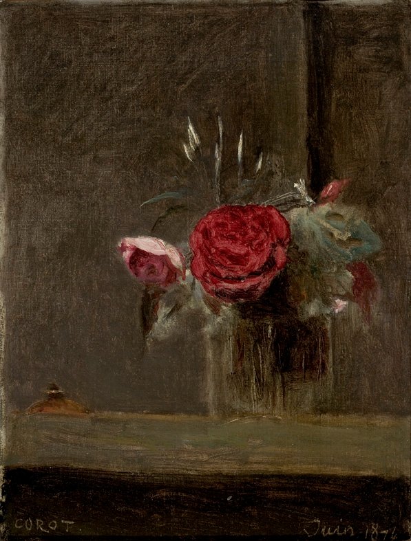 Rose in un bicchiere da Jean Baptiste Camille Corot