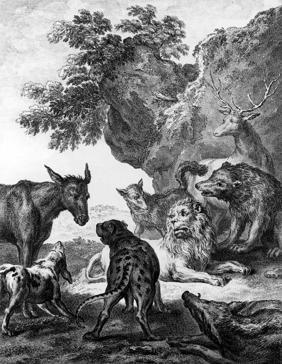 Gli animali ammalati di peste, illustrazione per le Favole di La Fontaine, 1755 da Jean Baptiste Oudry
