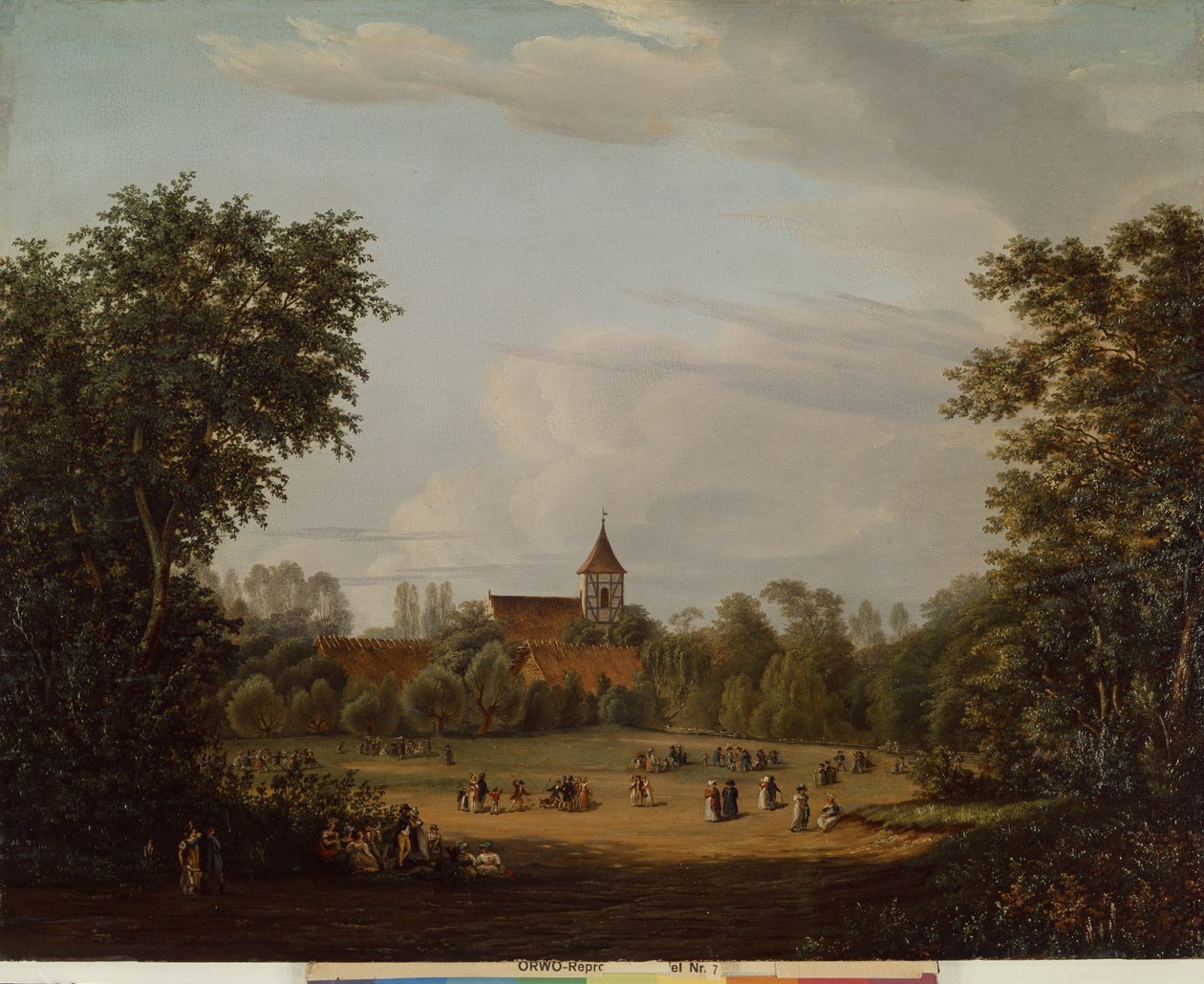 Vista della chiesa del villaggio, Pankow, 1835 da Jean Bartheleney Pascal