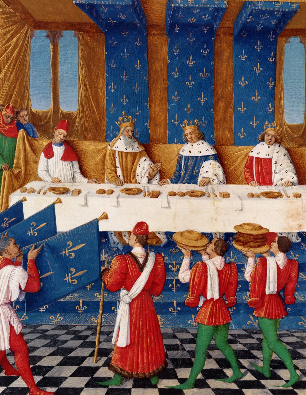 Ms 6465 fol.444v Banchetto dato da Carlo V (1338-80) in onore di suo zio l