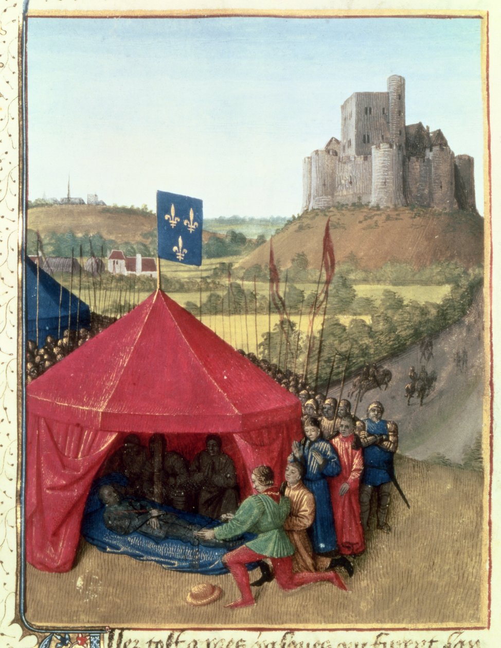 La morte di Bertrand du Geusclin (c.1320-80) a Chateauneuf-de-Randon da Jean Fouquet